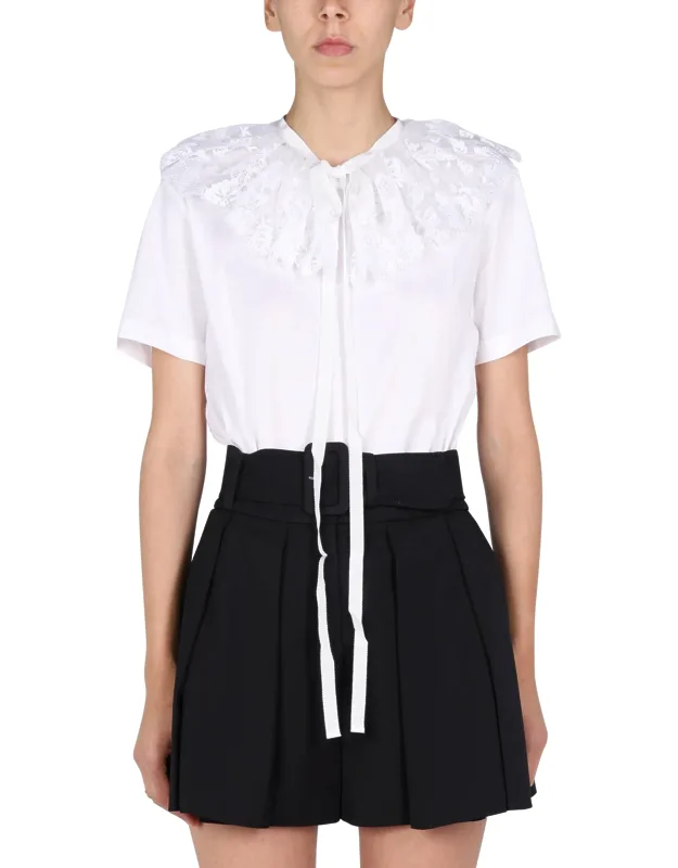 Patou Lace Embroidery T-shirt Collar Logo Print