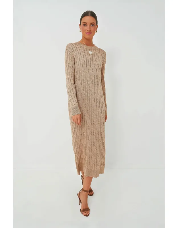 Gold Cable Knit Midi Dress
