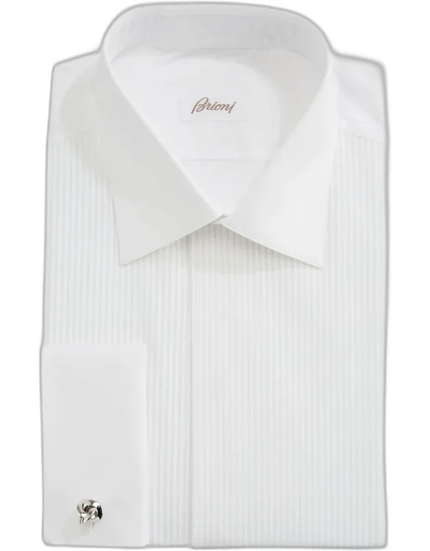 Pleated Poplin French-cuff Dress Shirt