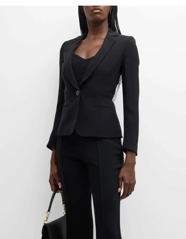 Cady Blazer Jacket Notched Lapel Collar, Single Button Closure
