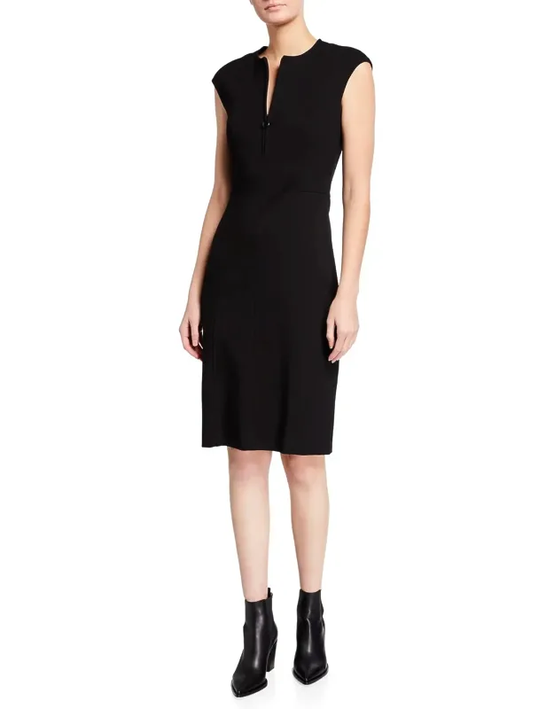 Cap-sleeve Zip-front Seamed Dress