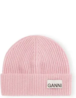 Light Pink Fitted Rib Knit Wool Beanie