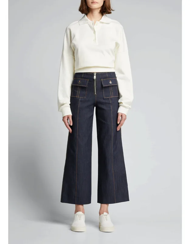"wide-leg Stitched Pants With Contrast Stitching And Exposed Front Zip"
