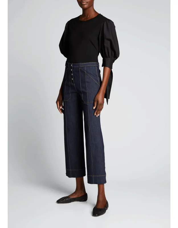 Benji Denim Pants With Contrast Seams And Wide Legs