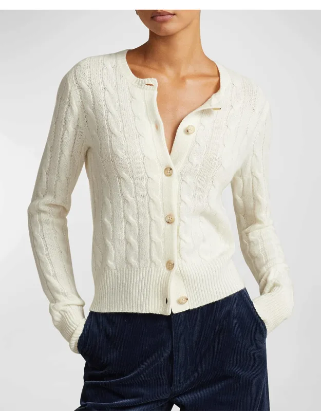 Cable-knit Cashmere Crewneck Cardigan
