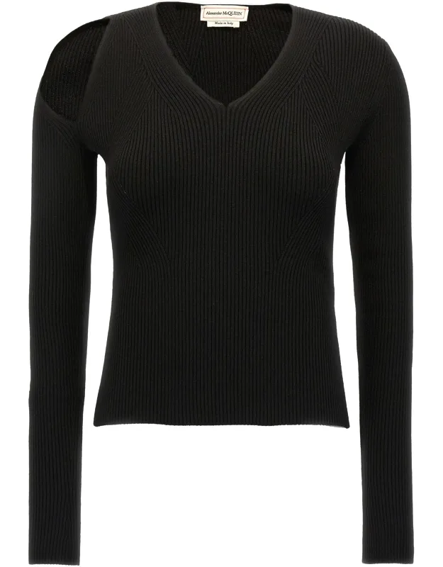 Exposed Shoulder Ribbed Jumper