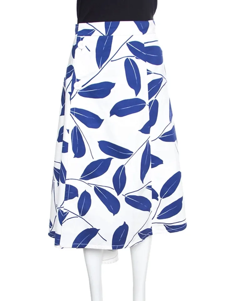 Leaf Print Cotton And Linen Drill Wrap Skirt
