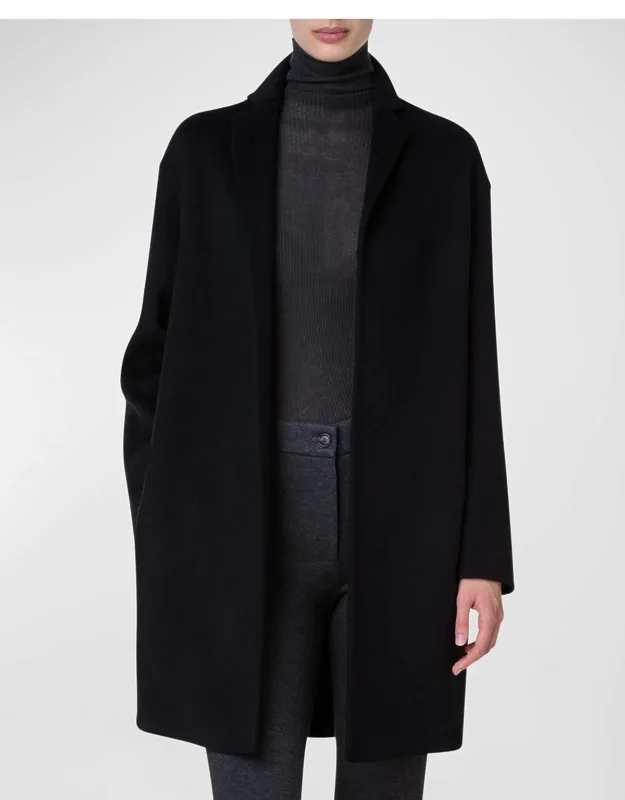 Mae Brushed Cashmere Coat Notch Lapels, Open Front