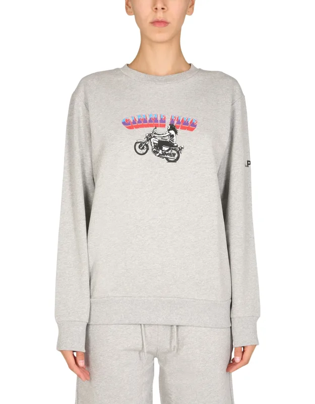 "mika" Sweatshirt Crew Neck Ribbed Neck, Cuffs And Bottom Lettering Logo On The Sleeve Front Print "gimme Five" Brushed Inner 100% Cotton
