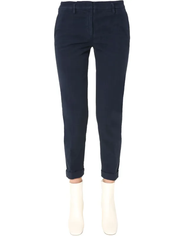 Slim Fit Trousers With Concealed Zip And Button Closure