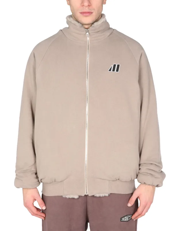 Reversible Sweatshirt With Front Zip Closure And Embroidered Logo