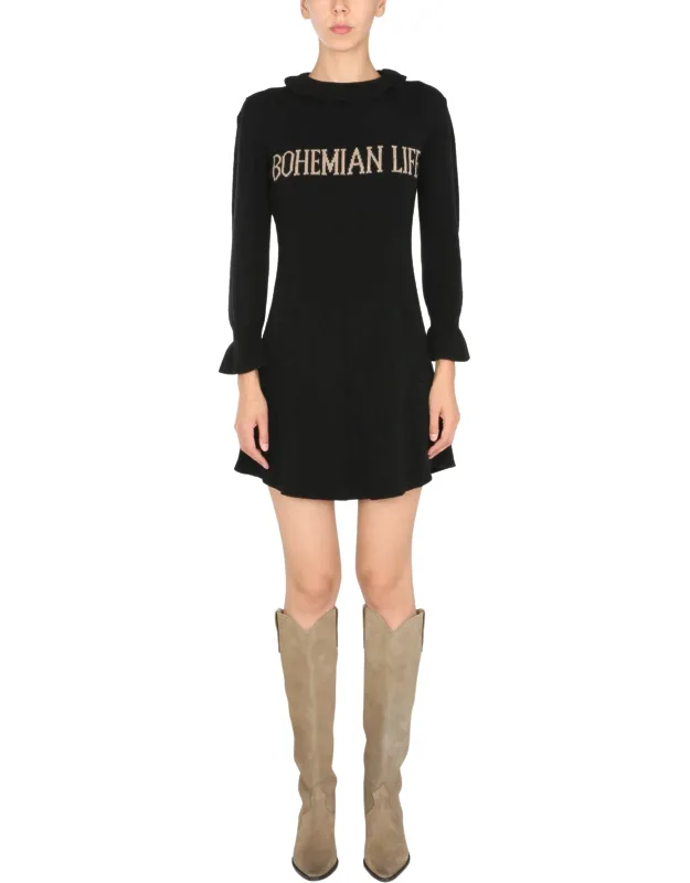 Mini Dress With Ruffles And High Neck