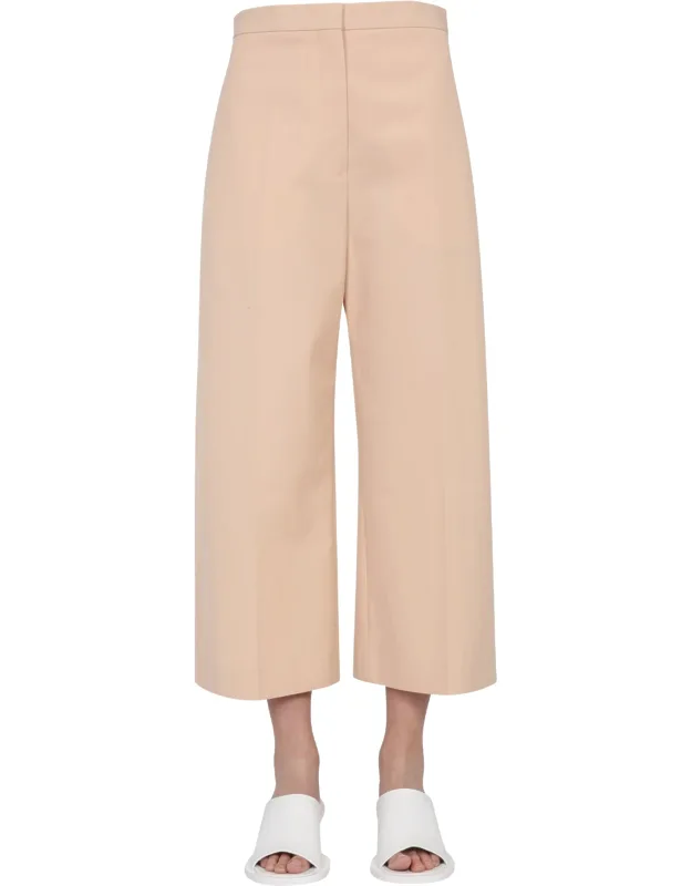 Cropped Trousers With Front Zip And Hook Closure And Two Side Pockets