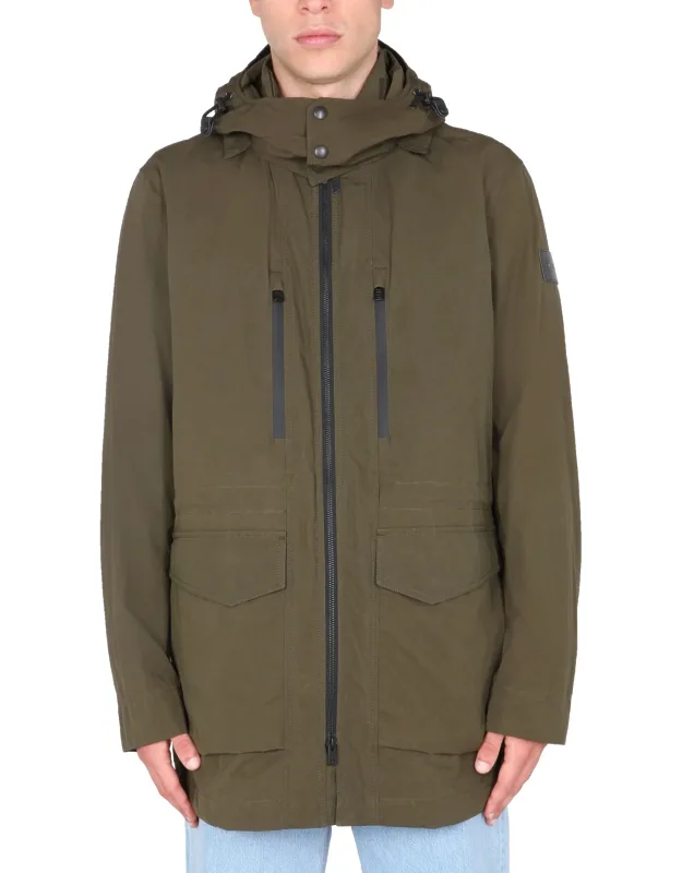 _woolrich "arrowood" Coat With Removable Hood And Coulisse Front Zip Closure_