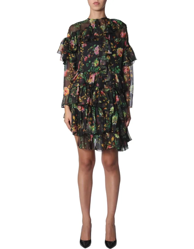 Asymmetrical Dress With Back Zip Closure And Slit In Waistband