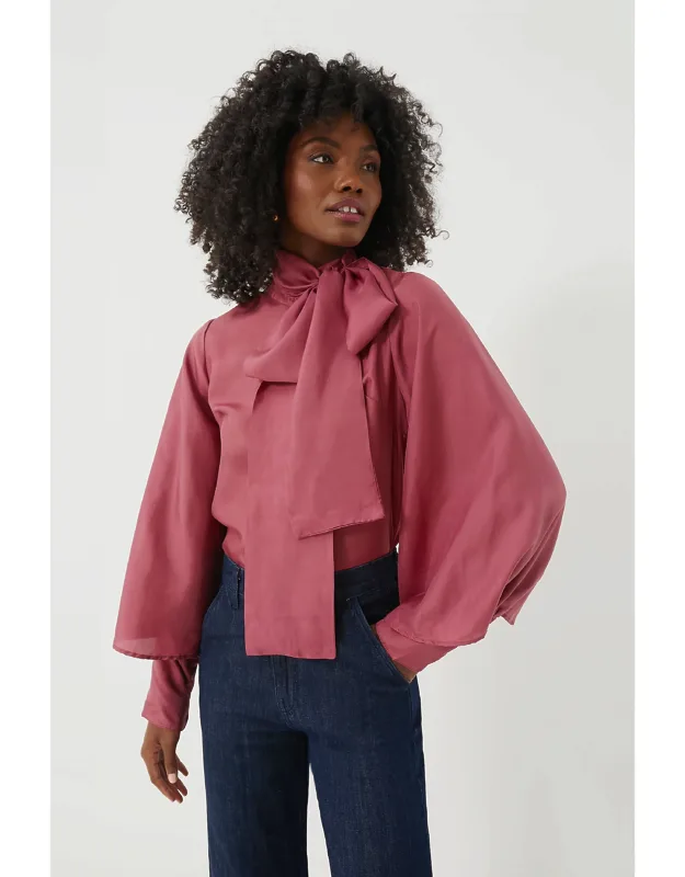 Plum Gigi Top With Mock Neckline And Oversized Bow