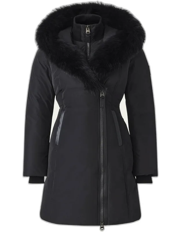 Layered Parka Coat With Shearling Trim