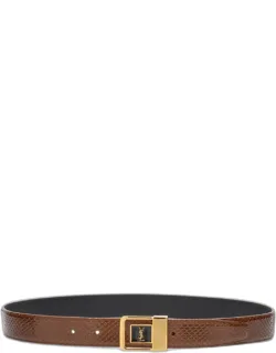 Ysl Python Leather Belt With Adjustable Fit And Tapered End