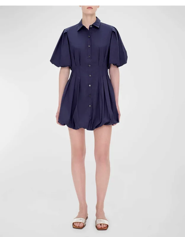 Cleo Polin Balloon-sleeve Pleated Mini Dress
