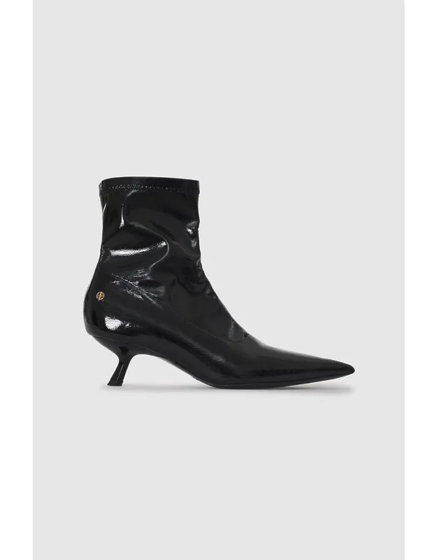 Hilda Boots In High-shine Vegan Leather With Angular Kitten Heel