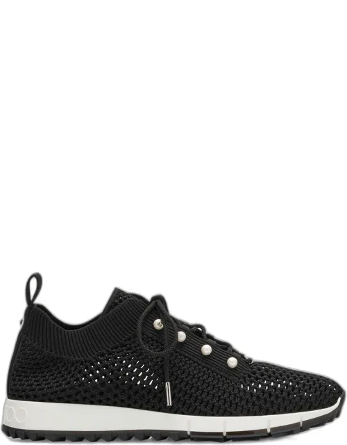 Knit Pearly Lace-up Sneakers