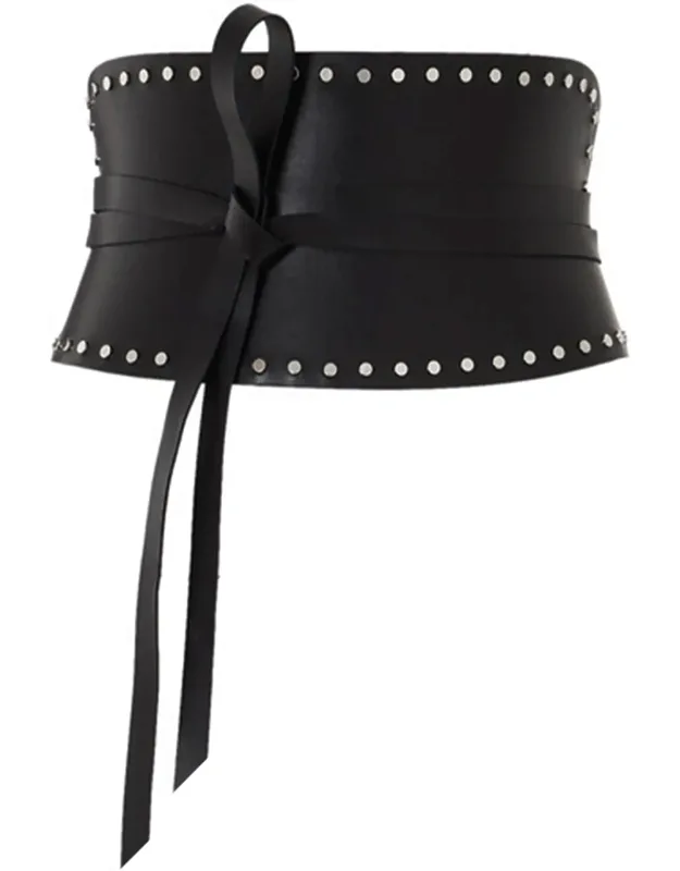 Corset Belt - Pitch Black Studded I Crafted In Italy, Two Genuine Leather Panels