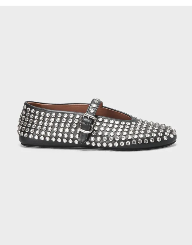Leather Mary Jane Flats With Allover Studs