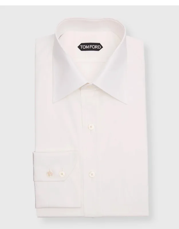 Cotton Dress Shirt With Point Collar And Mother-of-pearl Buttons