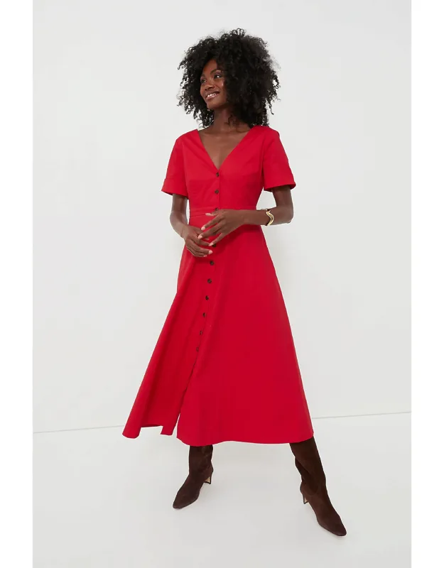 Red Kate Maxi Dress With V-neckline And Side Pockets