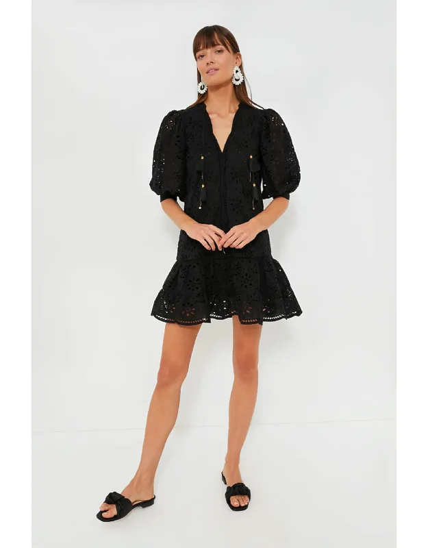 Eyelet Popover Flounce Mini Dress