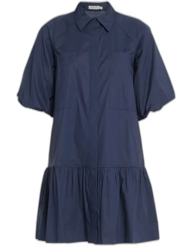 Puff-sleeve Cotton Poplin Mini Shirtdress