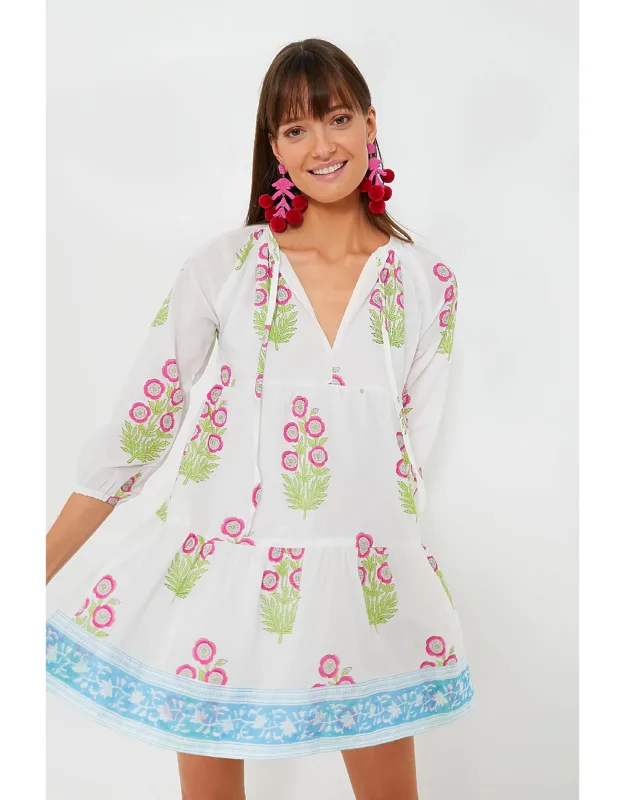 Exclusive Hot Pink Floral With Blue Edge Dali Dress