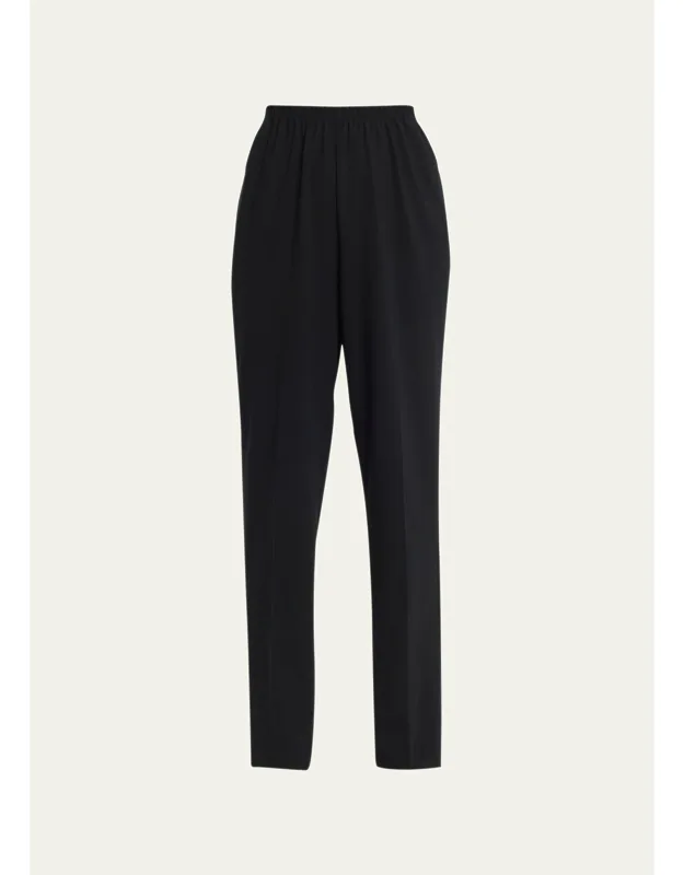 Narrow Elastic Waist Wool Trousers