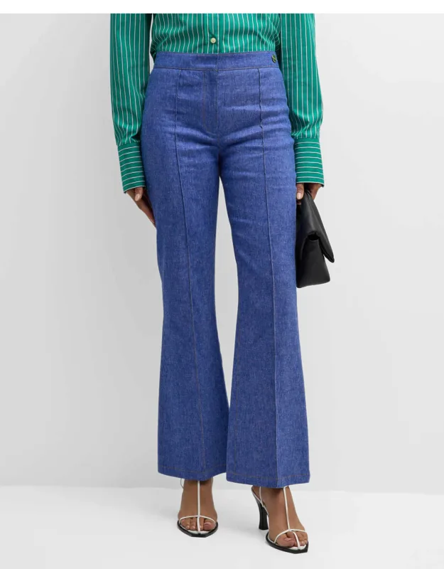 Lola Mid-rise Pintuck Flare Denim Pants