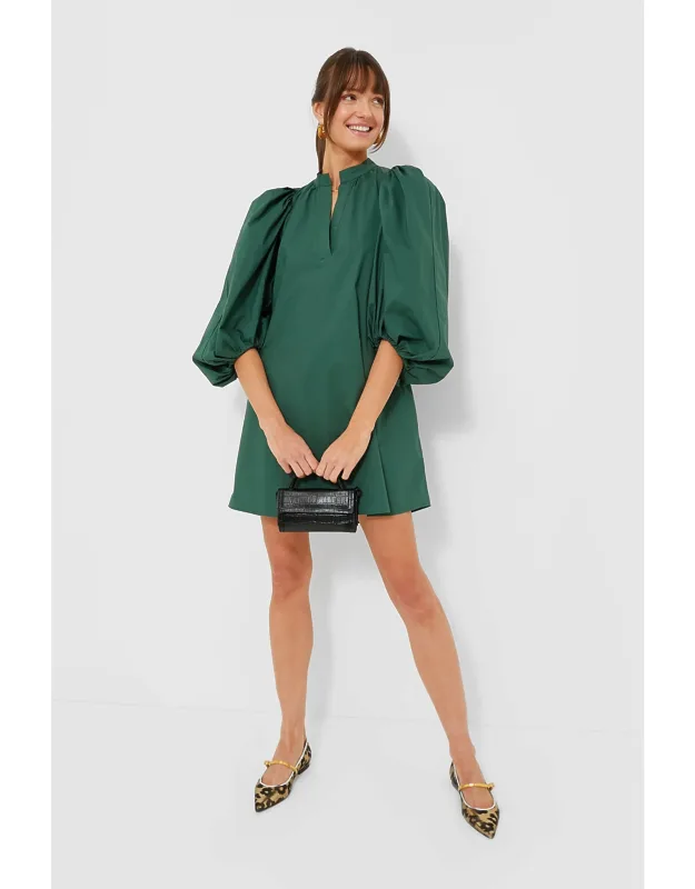 Emerald Astrid Dres With Oversized Puff Sleeves And A-line Silhouette