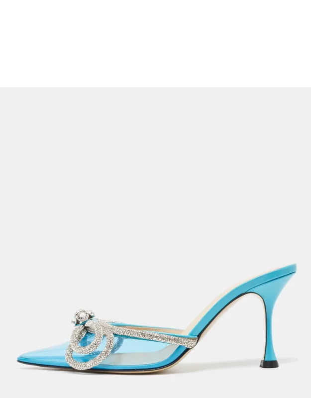 Pvc Crystal Embellished Double Bow Mules