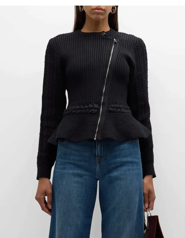 Mixed-knit Cotton Peplum Jacket