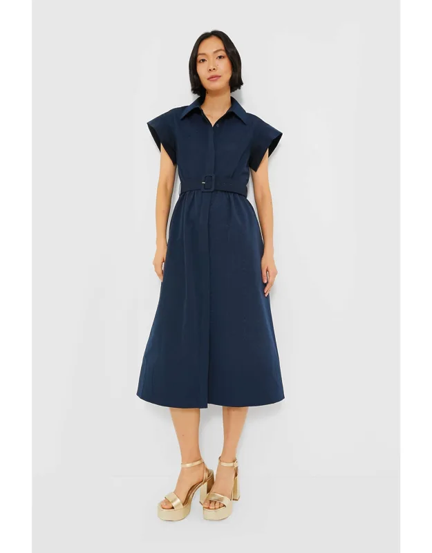 Chloe Dres With Spread Collar And Midi Length