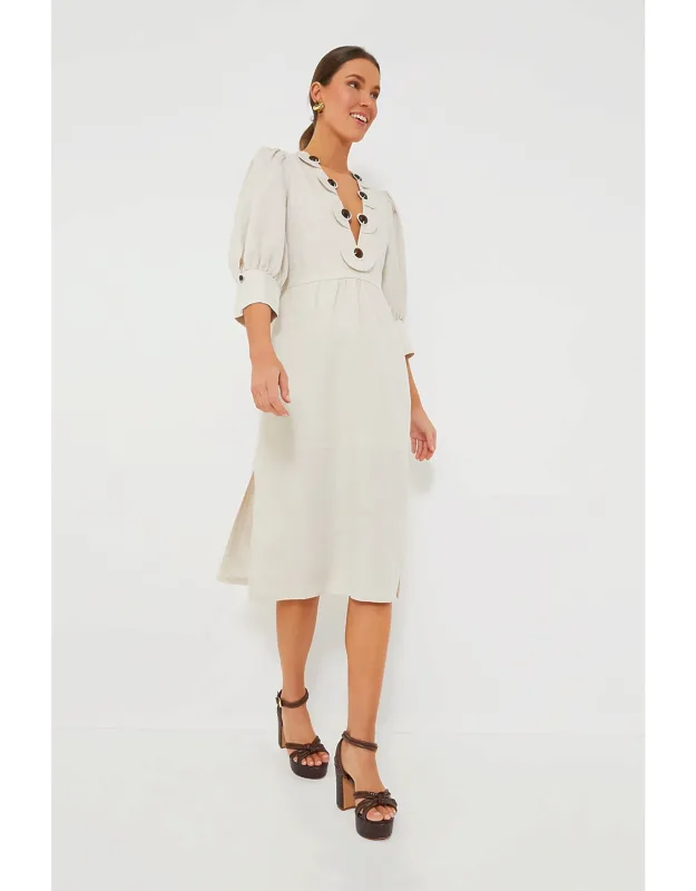 Sand Demi Puff Sleeve Midi Dress