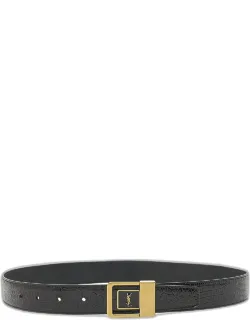Croc-embossed Leather Square Buckle Belt