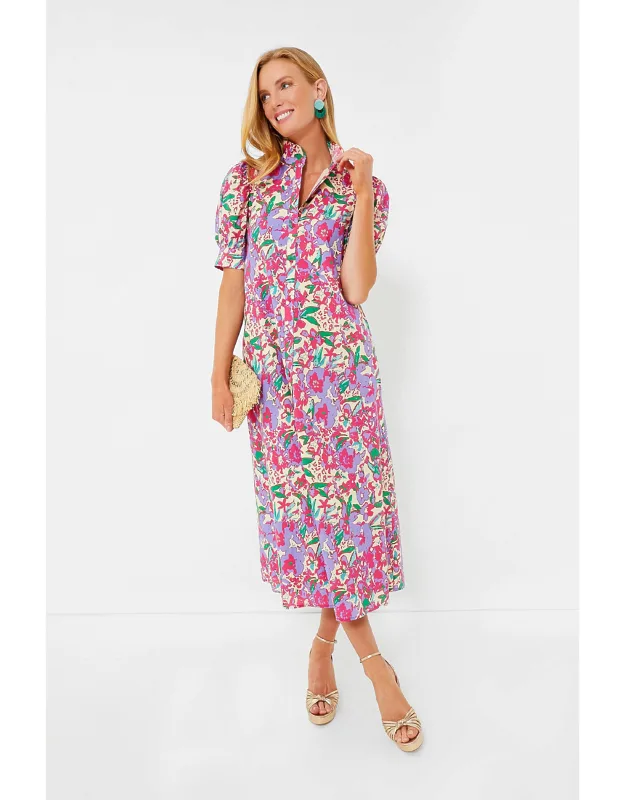 Multi Floral Ruffle Collar Maxi Dress