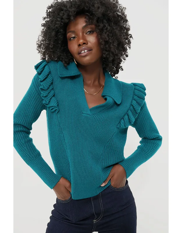 Ruffle Collared V-neck Sweater