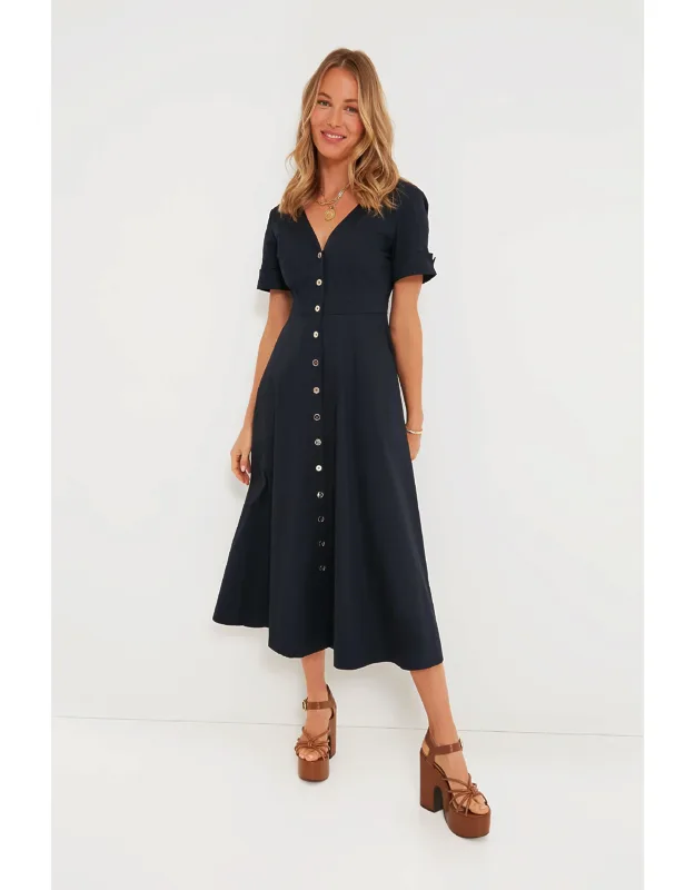 Navy Kate Maxi Dress With V-neckline And Side Pockets