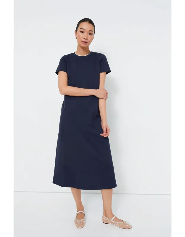 Navy Colbie Maxi Dres With Crewneck And Short Sleeves