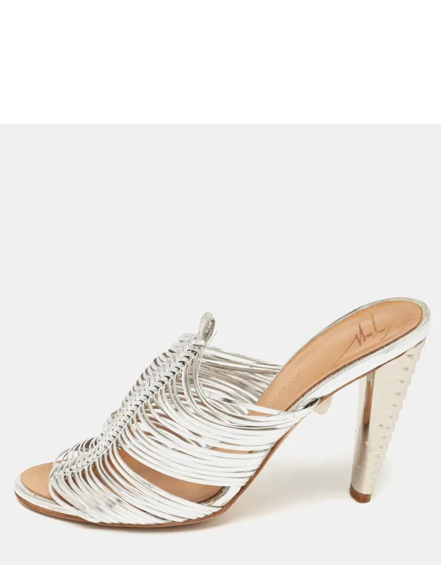 Silver Leather Strappy Mules