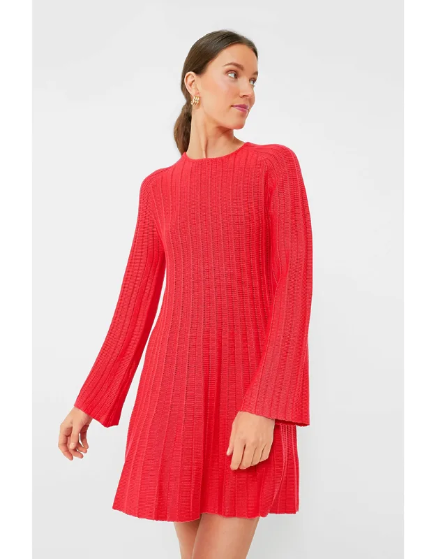 Adi Knit Dress With Long Bell Sleeves And Keyhole Back