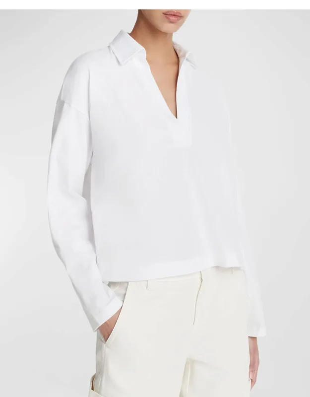 Easy Cotton Long-sleeve Pullover Polo Top