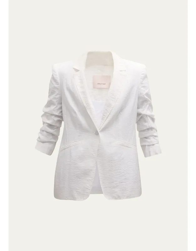 Tumbled Woven Blazer With Notched Lapels And Vented Back