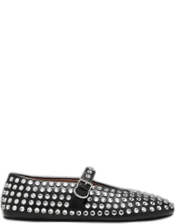 Leather Mary Jane Flats With Allover Studs