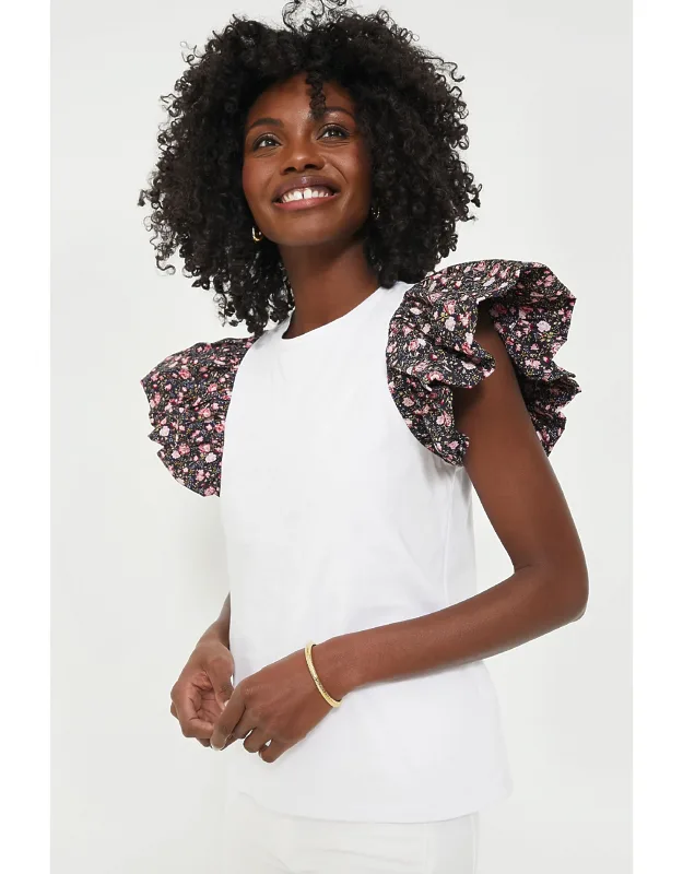 Navy Floral Shelby Tee With Flutter Sleeves